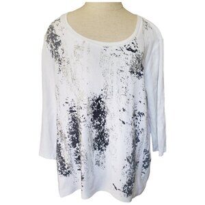 CT635 Chico's Zenergy White & black Ribbed 3/4 Sleeve T-shirt S